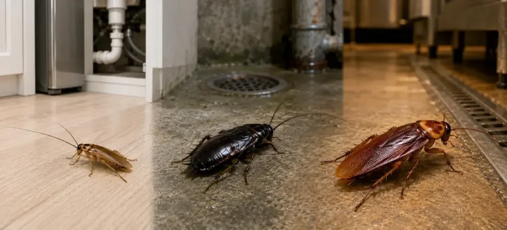 German, Oriental, and American cockroaches in common indoor hiding areas in Scarborough properties