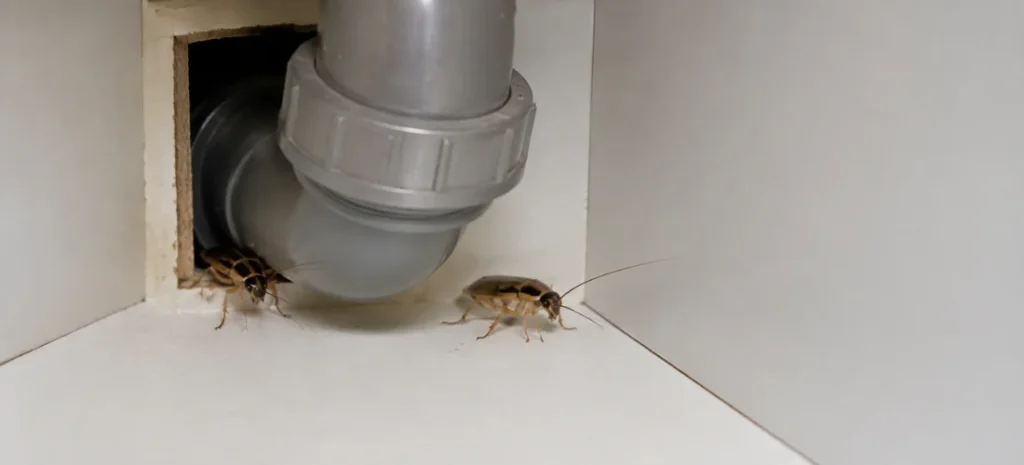 German cockroaches entering an apartment through a shared plumbing gap